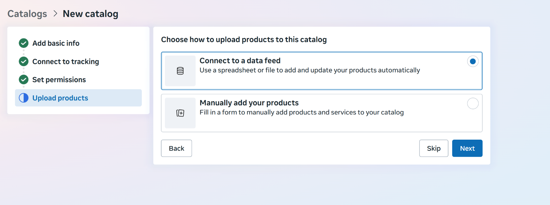 Adding a data feed to your Facebook catalog