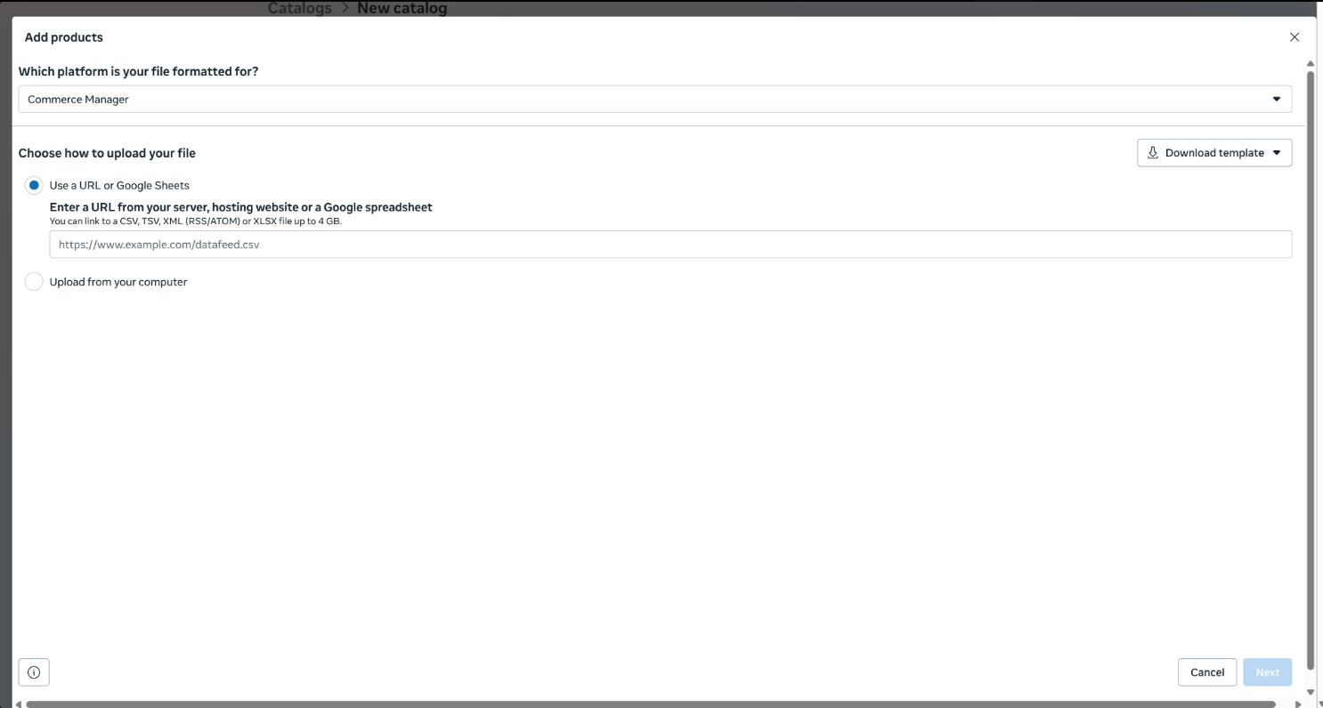 Entering your CSV feed URL
